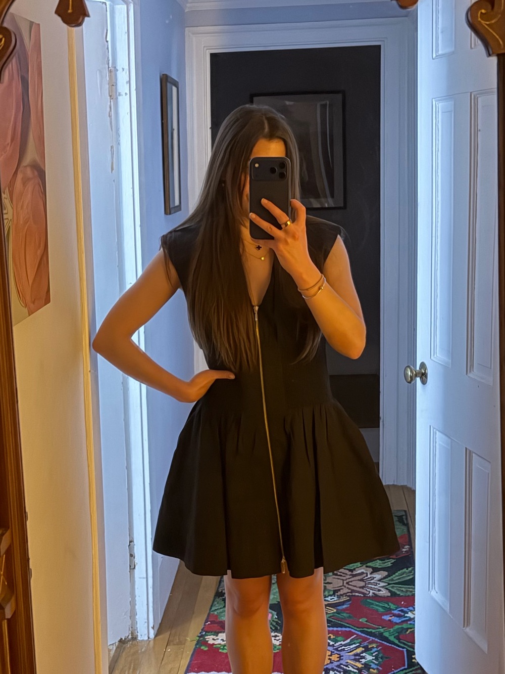 Anthropologie Black Zip-Front Fit & Flare Mini Dress